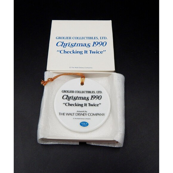 Disney Ornament Checking It Twice 1990 Mickey Donald Disk Grolier Collectibles - Picture 3 of 4